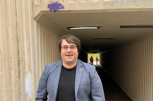 Lib Dem campaigner Paul Edgeworth at the Hastings Hill subway