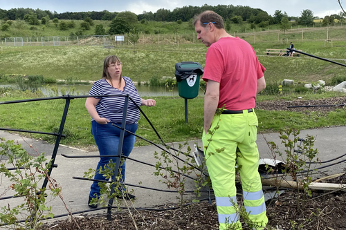 Councillor Heather Fagan inspecting recent damage on Weymouth Road