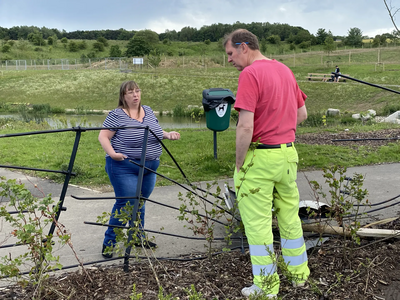 Councillor Heather Fagan inspecting recent damage on Weymouth Road